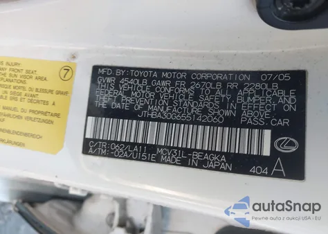 2005 Lexus Es 330 z USA, uszkodzony, nr VIN JTHBA30G655142060